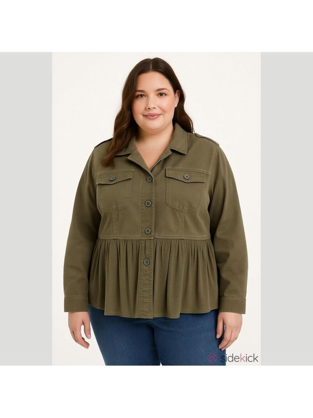 Torrid Womens Size 1 Olive Green Military Utility Jacket Peplum Hem Stretch - Picture 9 of 9